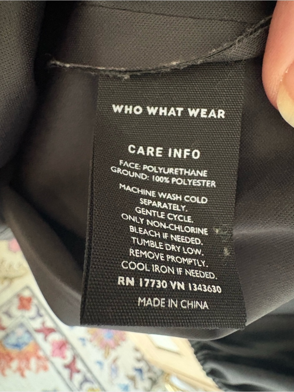 Who What Wear Black Faux Leather Top with Gathered Neckline - Picture 3 of 4